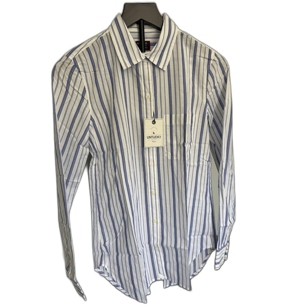 UNTUCKit Size 6 Womens Shirt Pinot Perse Blue White Stripe Long Sleeve Button Up
